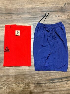 Bundle Nike Men's Red Tee & Blue Athletic Shorts Set